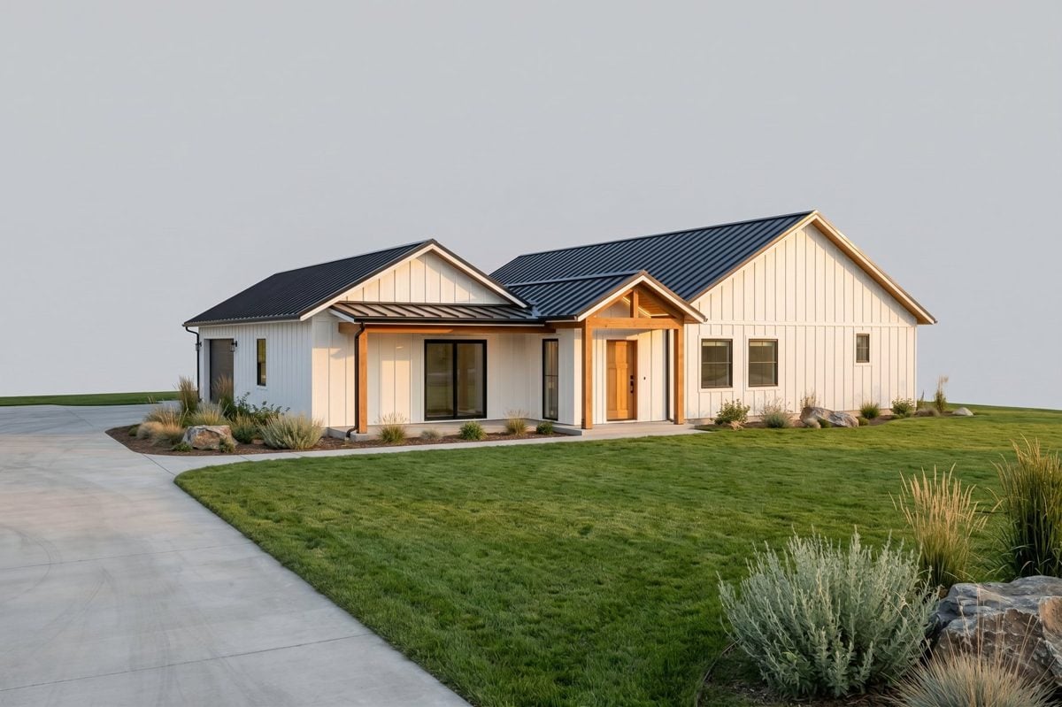 Farmhouse exterior rendered in Plan Chat (AI-generated)
