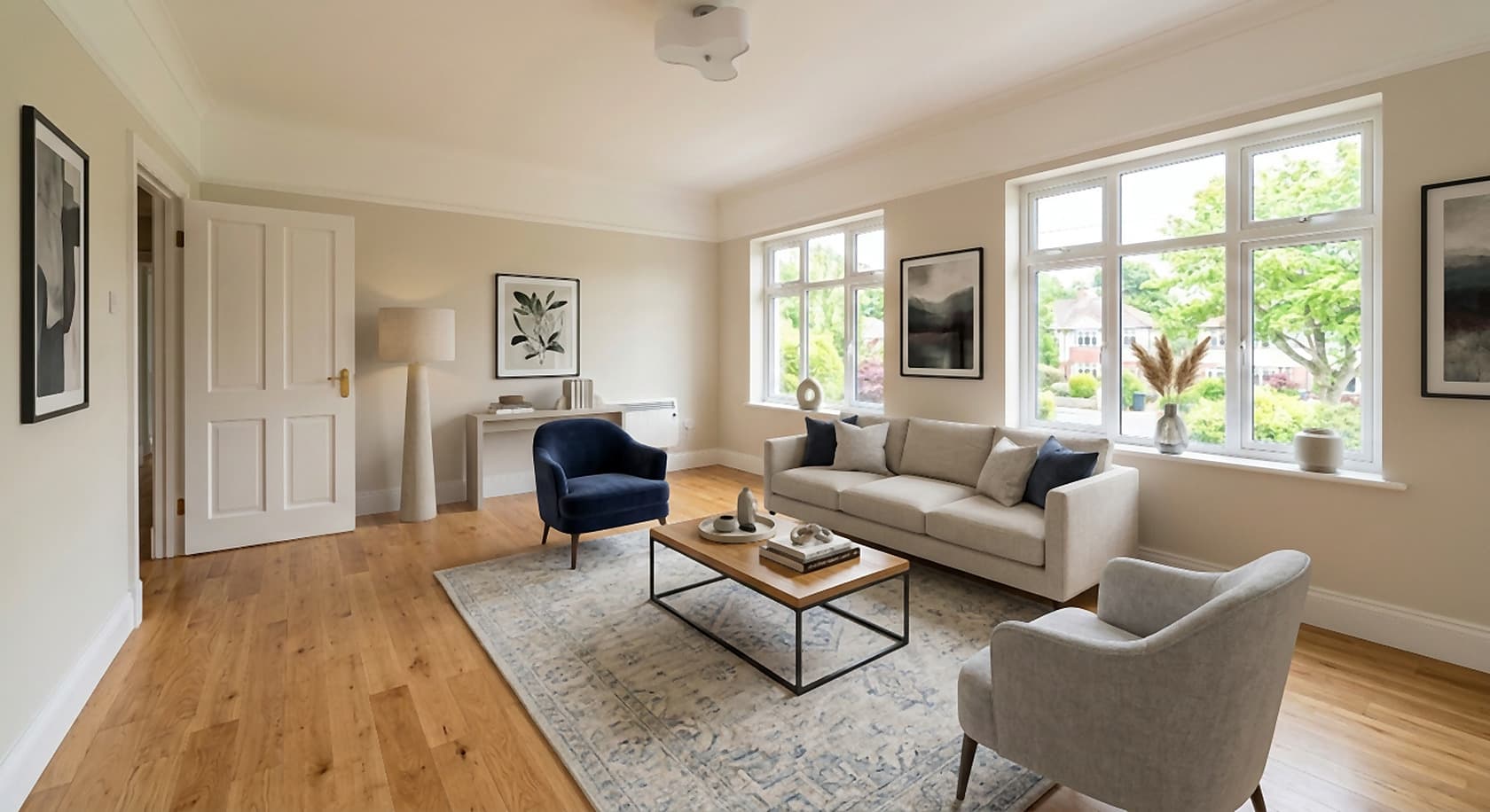 After: the same room virtually staged with furniture and decor