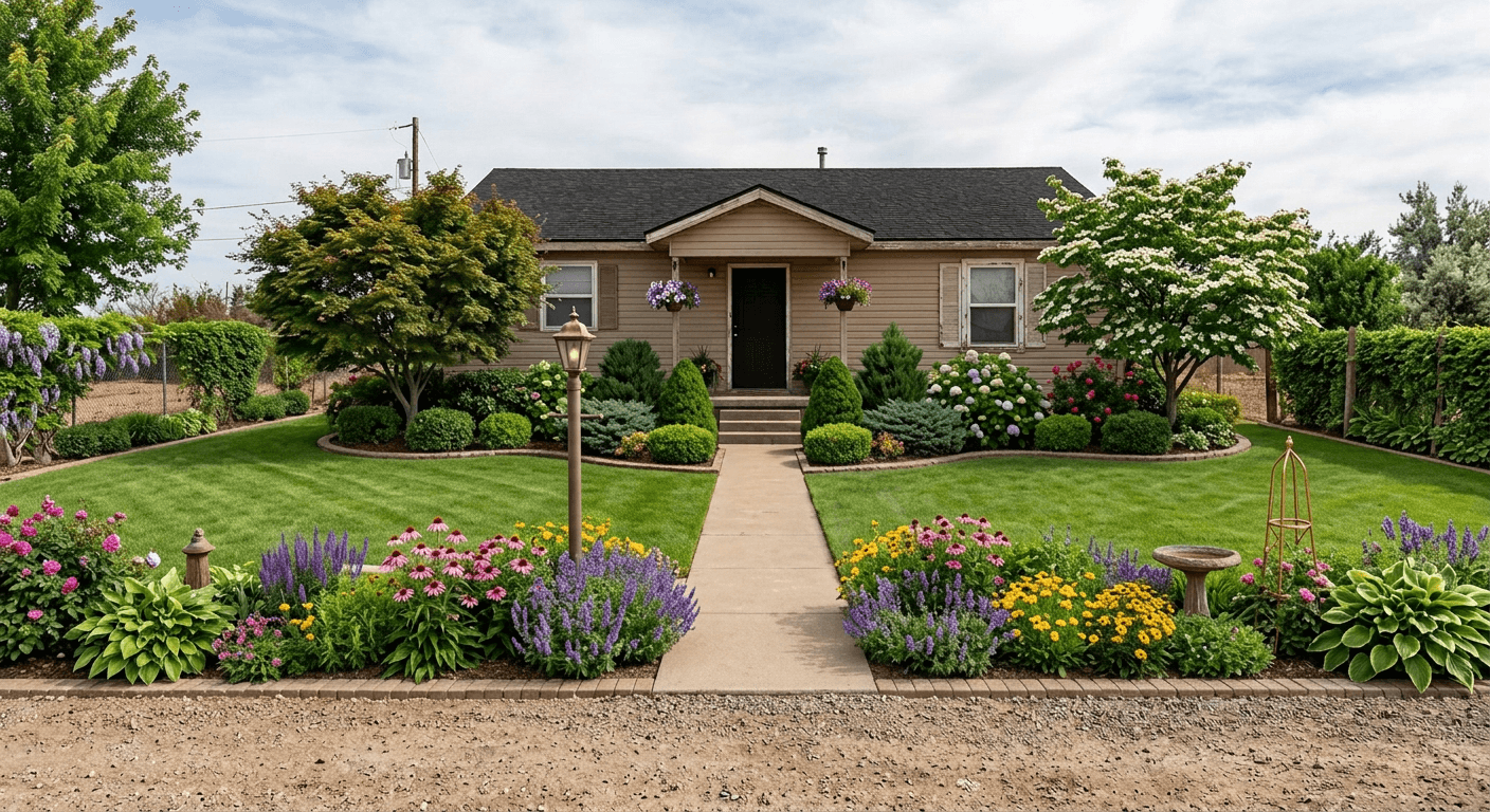 Lush green landscaping added to a bare property using AI virtual staging