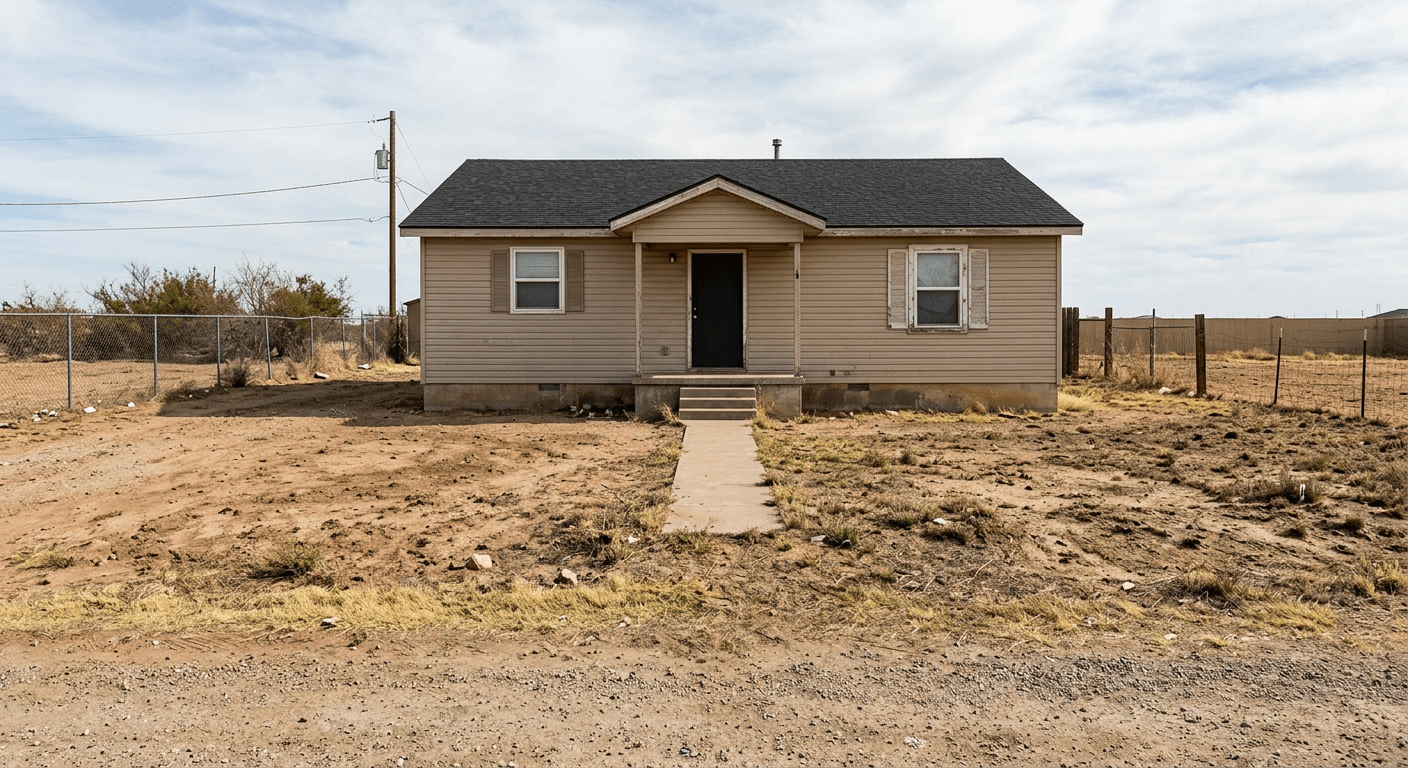 Bare property with dirt and no landscaping before AI transformation