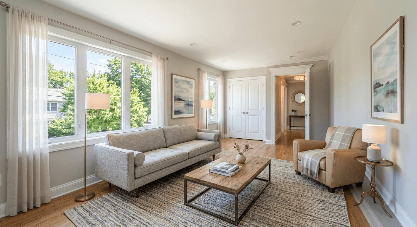 Photorealistic AI staged room with modern furniture