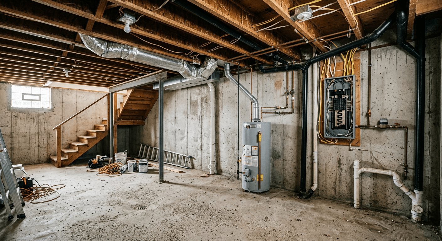 Original See your unfinished basement transformed into livable space. Visualize drywall, flooring, lighting, and furnishings.