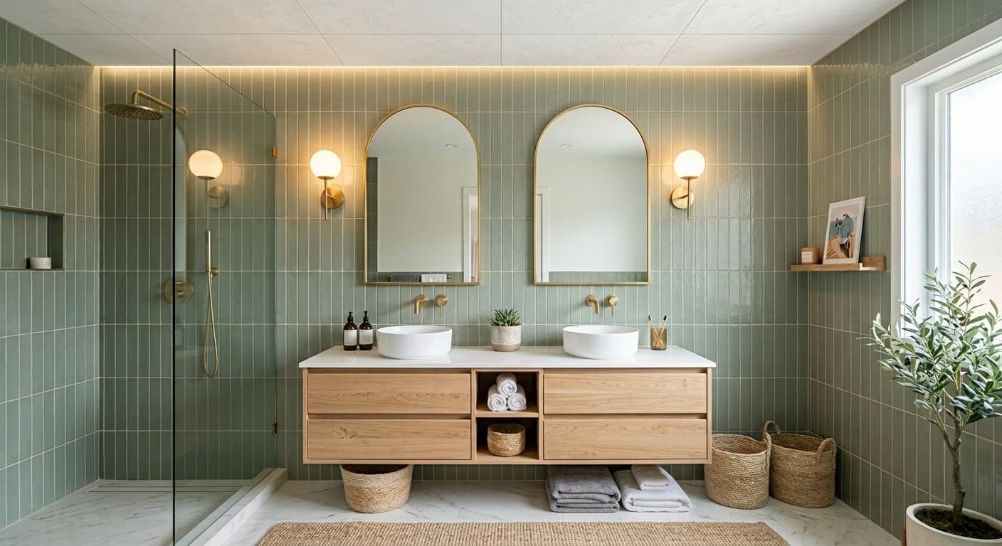 AI Rendered Preview wall tile options in your bathroom. From floor-to-ceiling tile to accent walls — visualize any design.