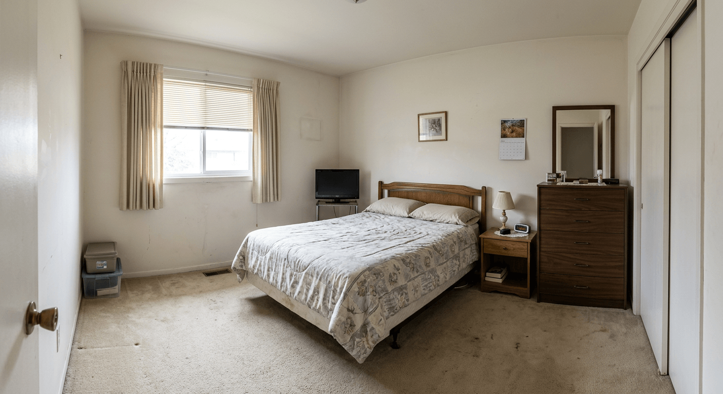 Standard, unstyled bedroom before AI Bohemian redesign