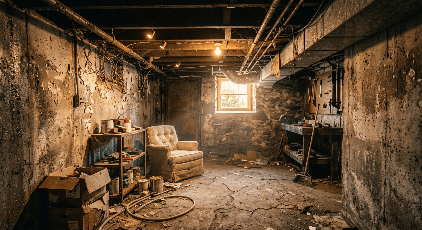 Bright, modern, and inviting basement transformation showcasing AI architectural lighting strategies