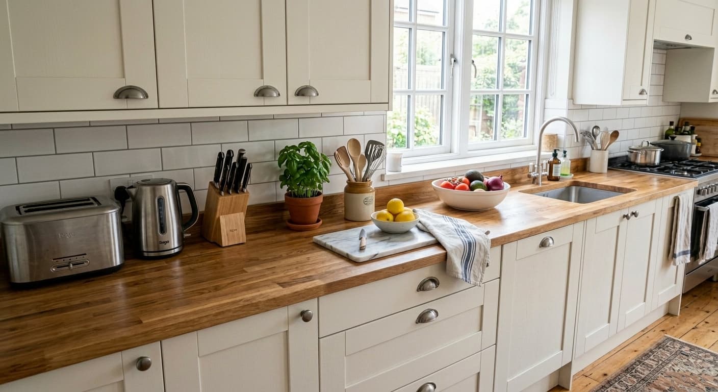 AI Rendered See warm butcher block countertops in your kitchen. Natural wood warmth that photographs beautifully.