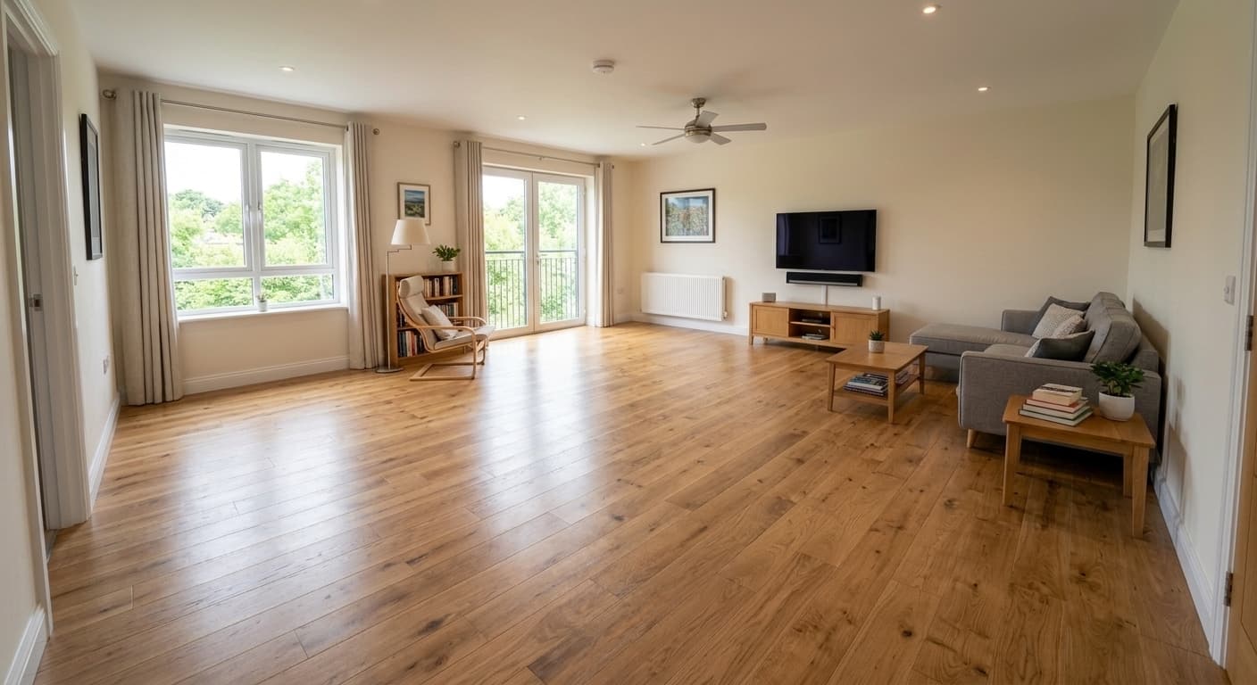 Same room visualized with beautiful hardwood floors using AI architecture software