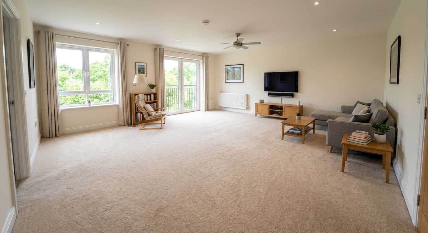 Original carpeted living room before renovation