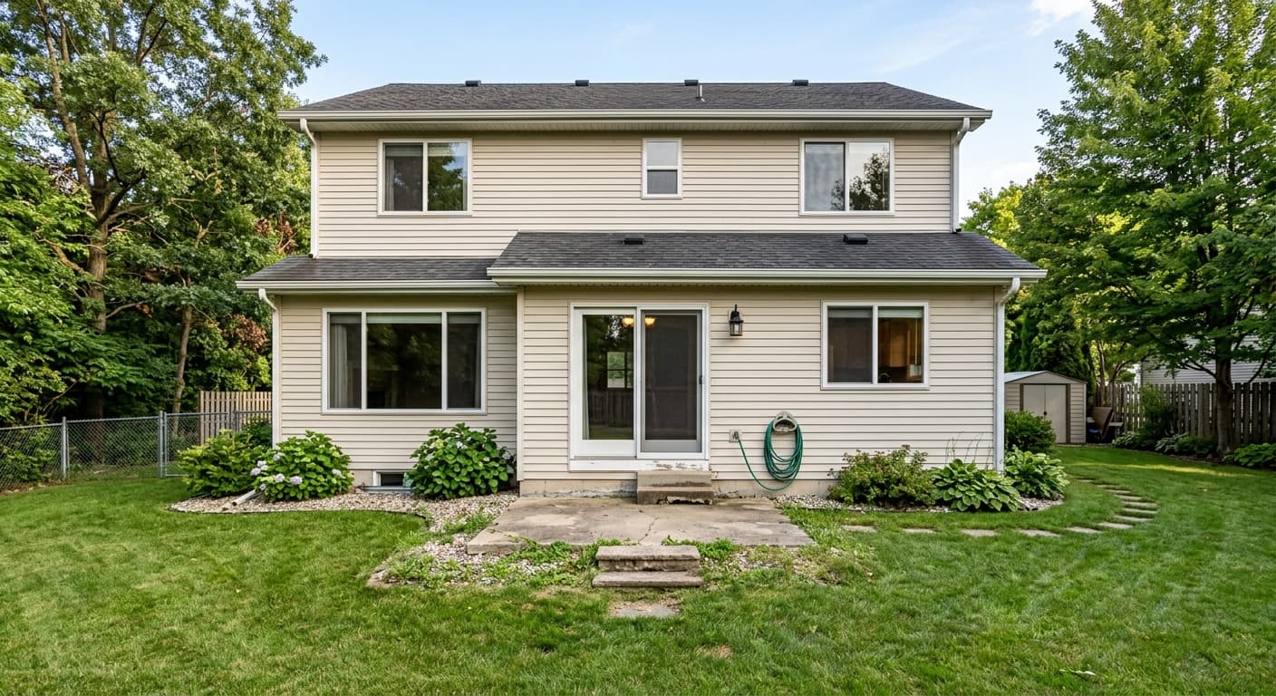 Back of a home before a deck addition