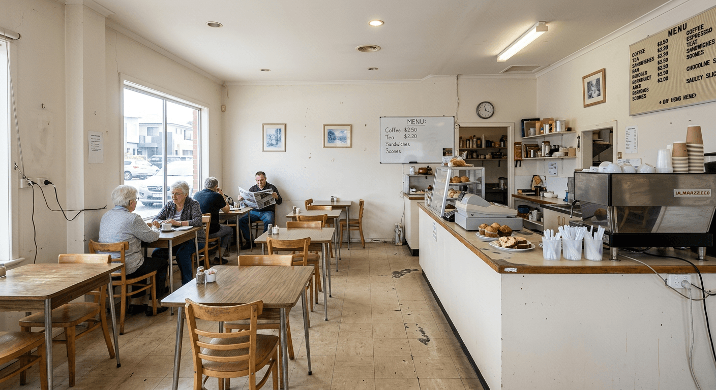 Standard, modern cafe interior before AI architectural redesign