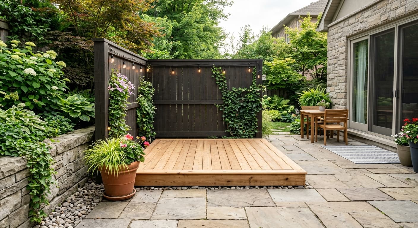 Empty deck, patio, or backyard before hot tub installation