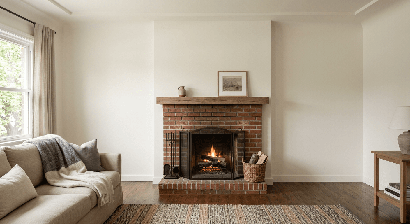 Living room before custom built-in bookshelves and cabinetry