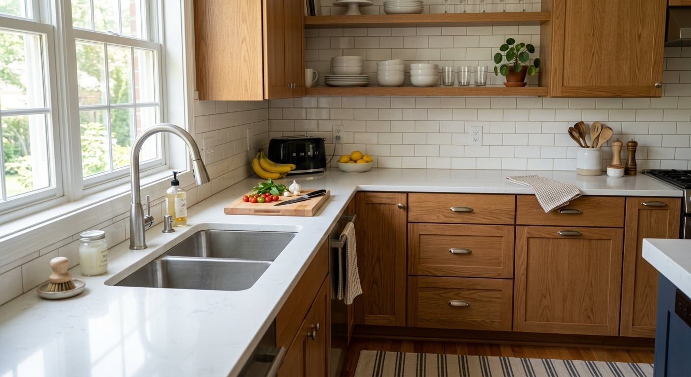 Original Preview Carrara, Calacatta, or other marble countertops in your kitchen or bathroom. Luxury material, instant preview.