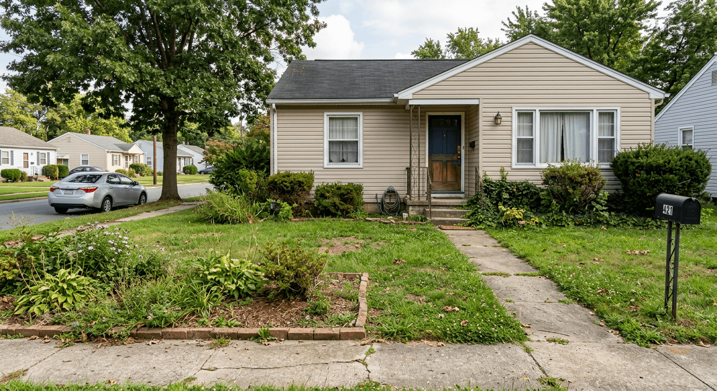 Traditional or outdated front yard before AI modern redesign