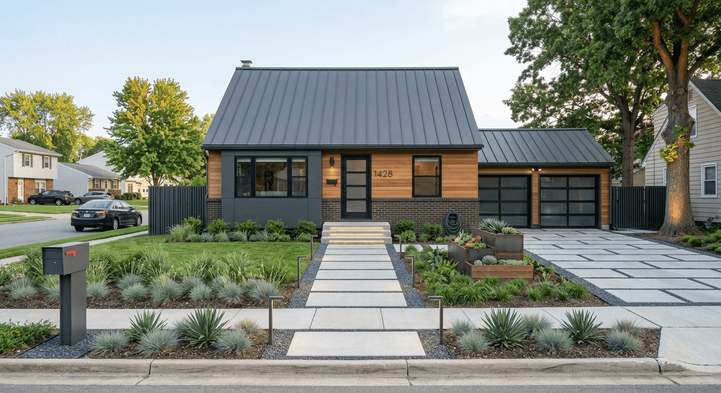 Stunning modern front yard landscape design generated by AI-Architectures