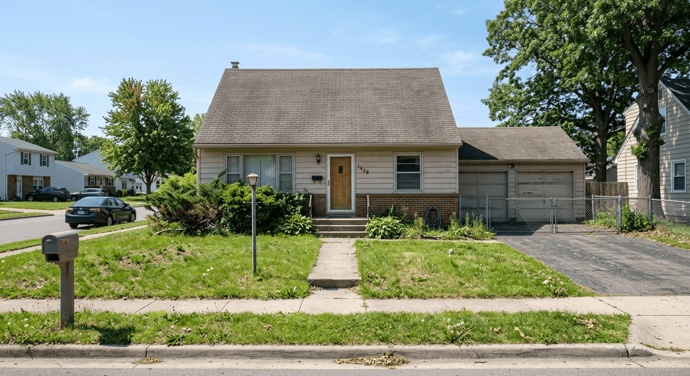 Standard unoptimized front yard lacking modern landscaping design