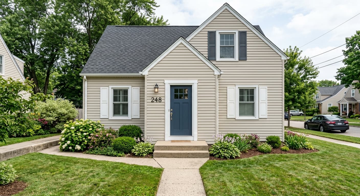 Original home exterior without a covered porch