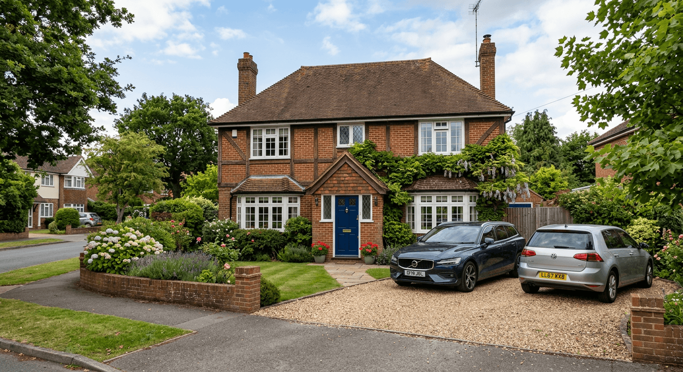 Original Digitally remove cars from the driveway to show a clean, unobstructed view of the property exterior.