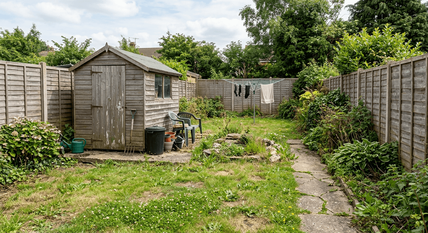 Standard uninspired garden layout before AI redesign