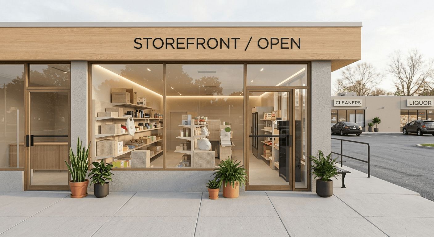 After retail store remodel - AI generated Scandinavian style retail space with wood accents and clean lines