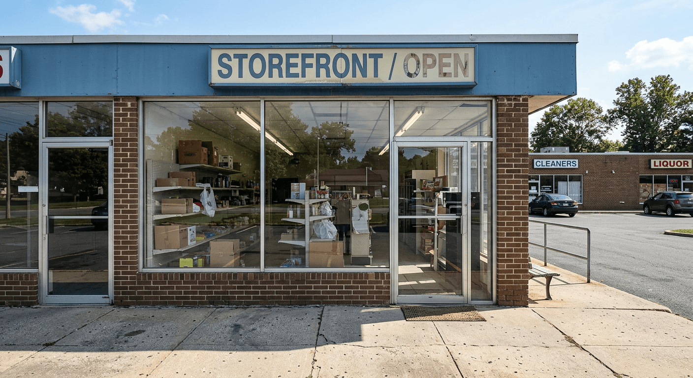 Before retail store remodel - original cluttered and outdated commercial space