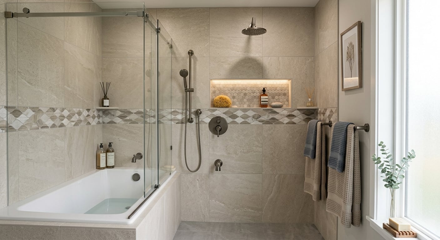 AI Rendered Preview shower tile patterns, colors, and layouts in your bathroom. See the design before the tile setter arrives.