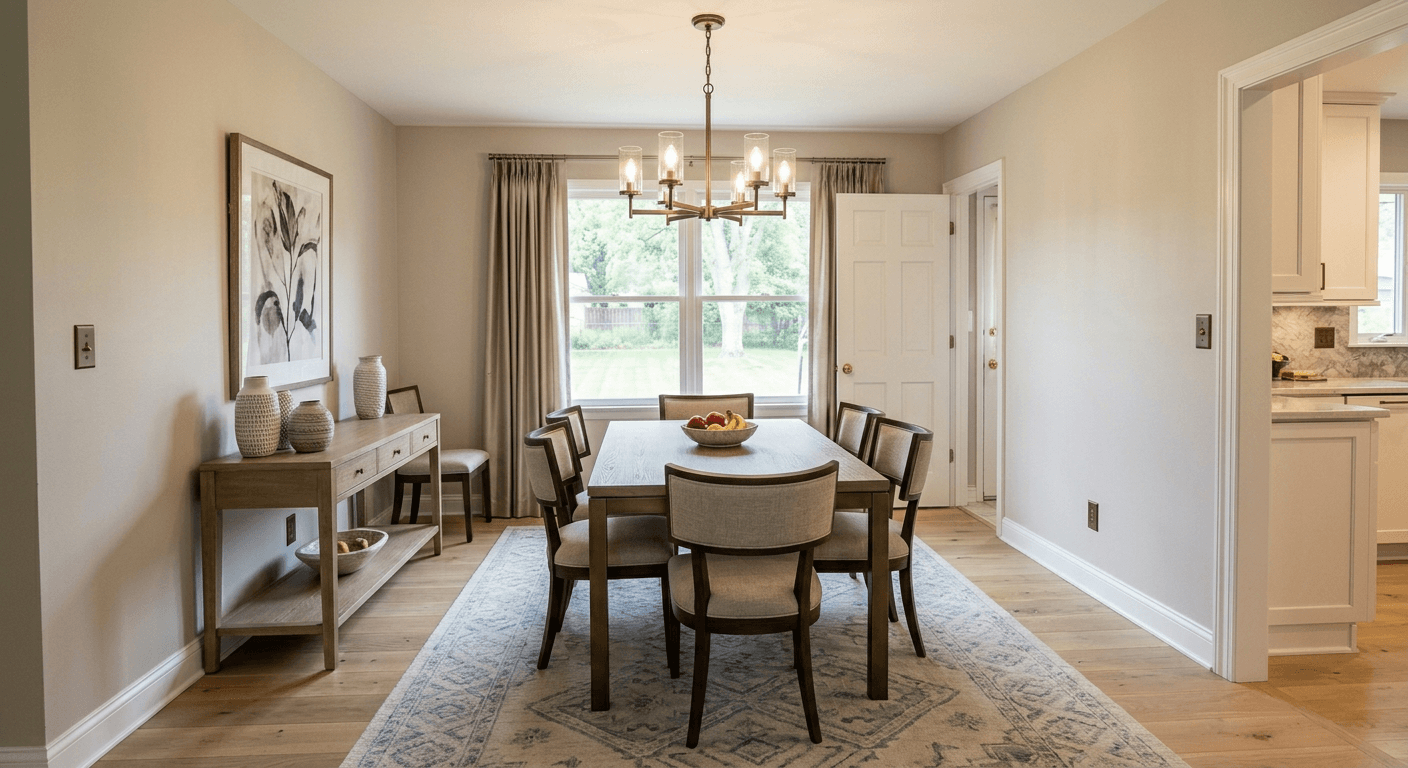 Transitional dining room redesigned by AI architectures