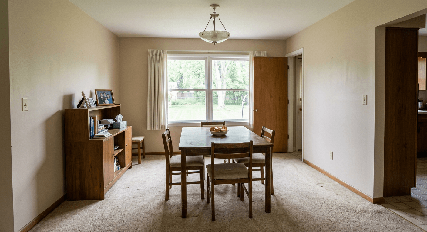 Original outdated dining room before AI redesign
