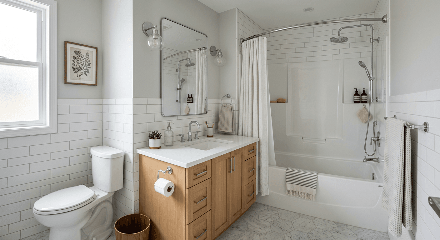 Original outdated bathroom before renovation showing old fixtures and worn finishes