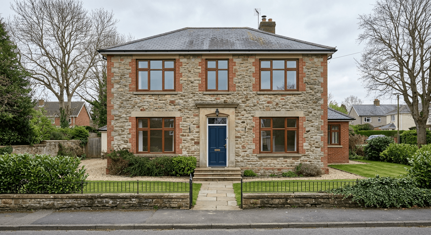 Property exterior before adding flower boxes and planters