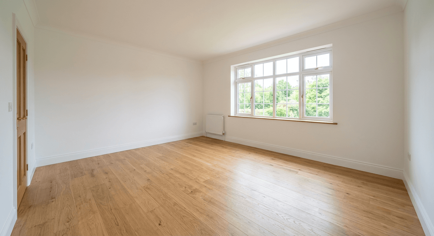 Empty room before AI virtual coastal staging