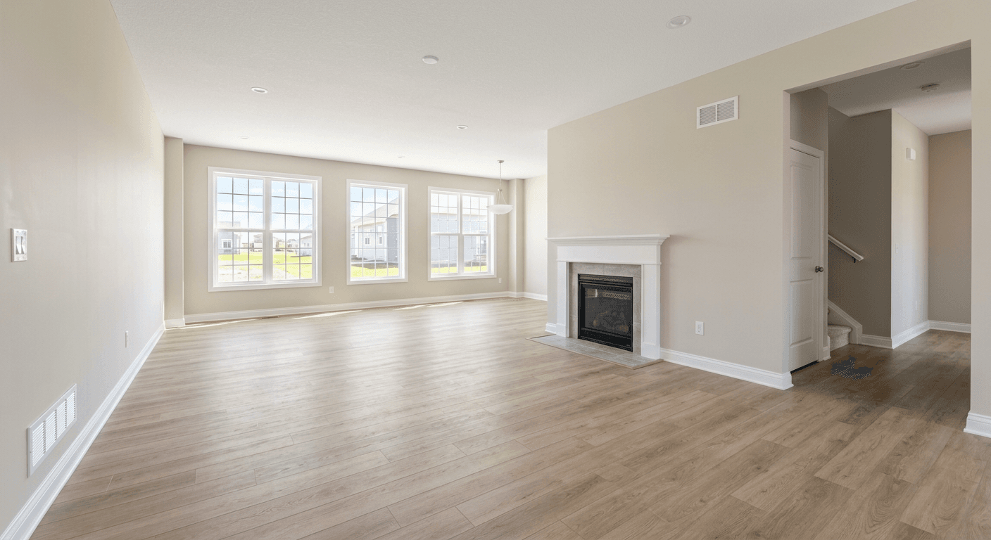 Empty new construction room, white walls, vacant floor plan before virtual staging