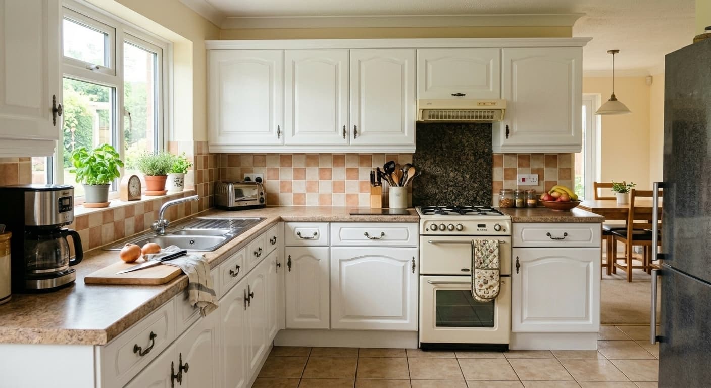 Transformed kitchen featuring crisp white cabinets generated by AI-Architectures