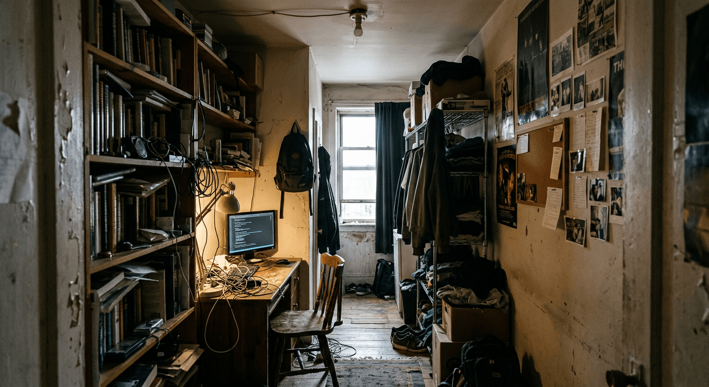 A cramped, tight room before AI spatial enhancement