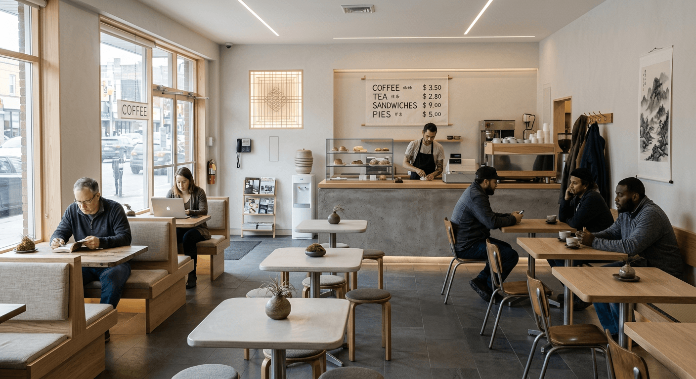 Redesigned cafe interior in Zen style generated by AI-Architectures.com