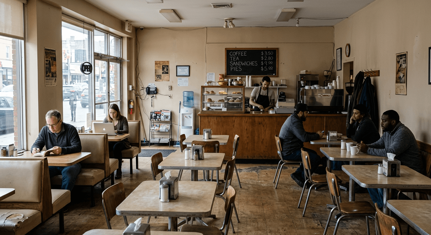 Original, unoptimized cafe interior before AI redesign