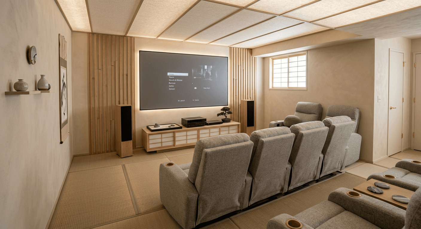 Zen style home theater designed by AI