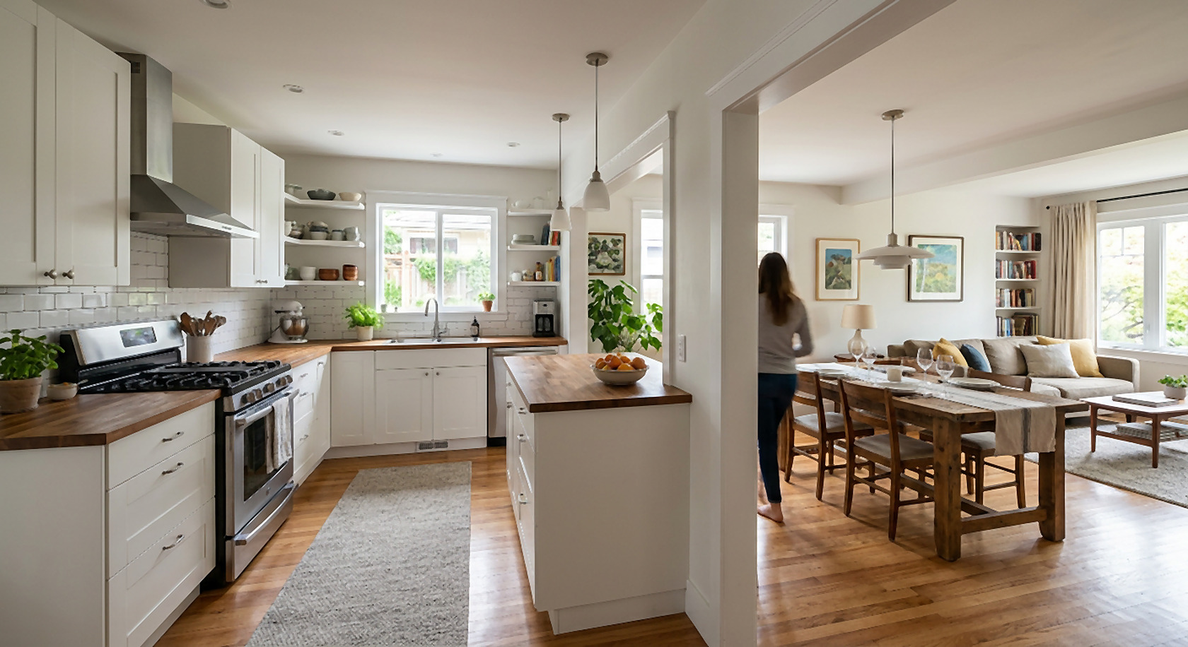 Kitchen photo with a wall to the dining room