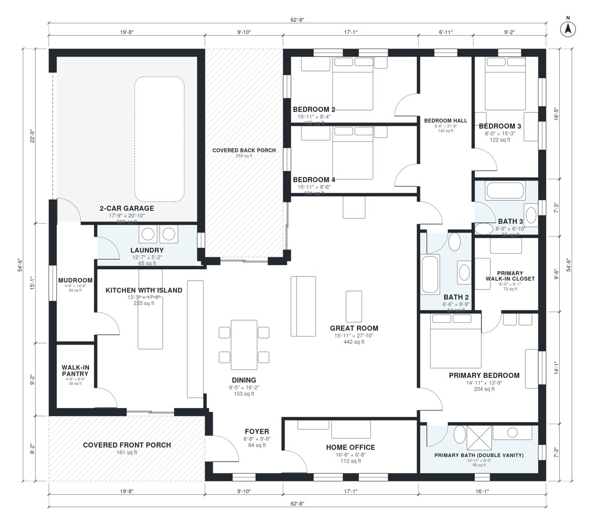 Dimensioned floor plan designed by Plan Chat from a one-sentence brief (AI-generated)